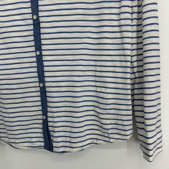 3/$25 LOFT Striped Polo Top MP Button Down Chambray White - Picture 5 of 8